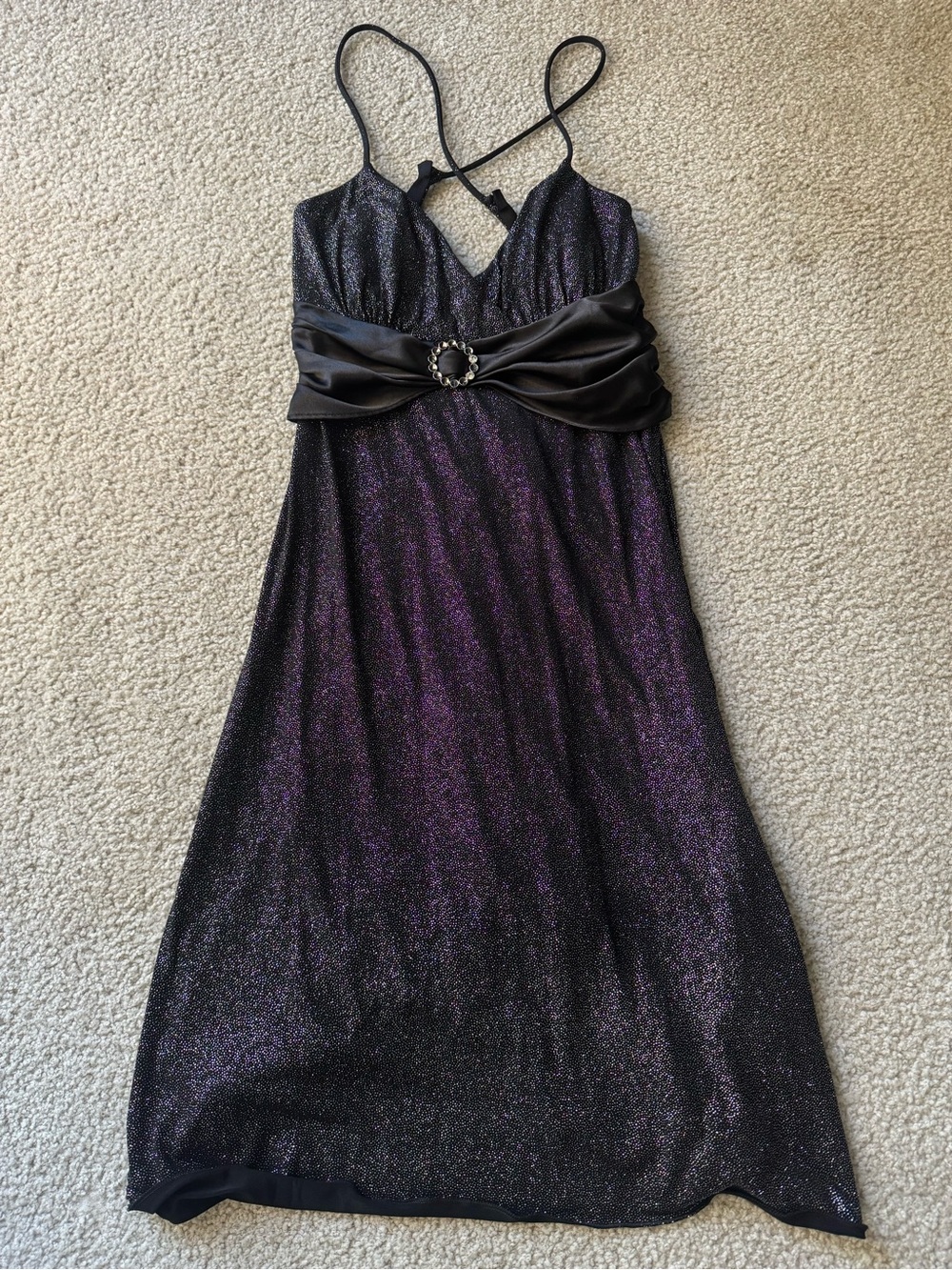 City Triangles Black and Purple Sparkle Spaghetti Strap Prom Dress - y2k 2000s